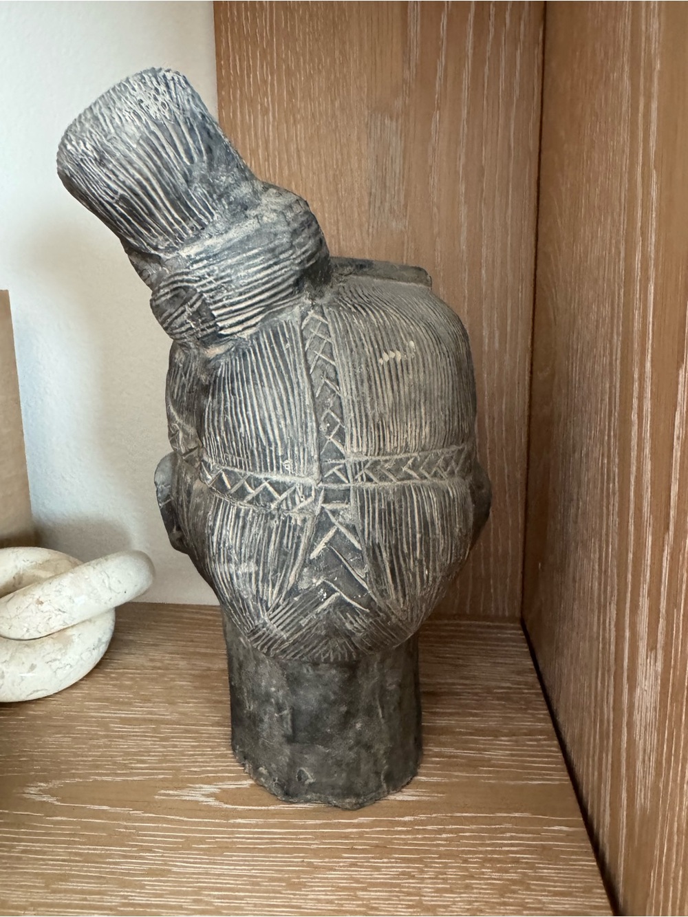Vintage Handcrafted Stone Warrior Head Sculpture - Picture 4 of 5